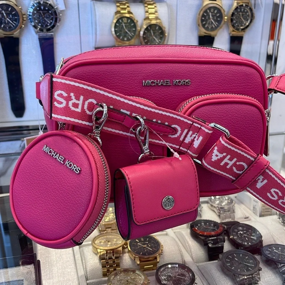 Michael Kors Jet Set Leather Md Crossbody Bag Case Apple AirPods Pro Dragonfruit